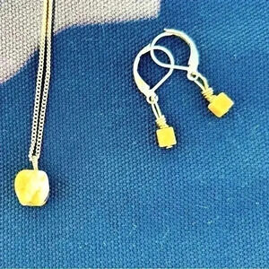 Yellow quartz necklace & dainty earrings, adjustable gold chain